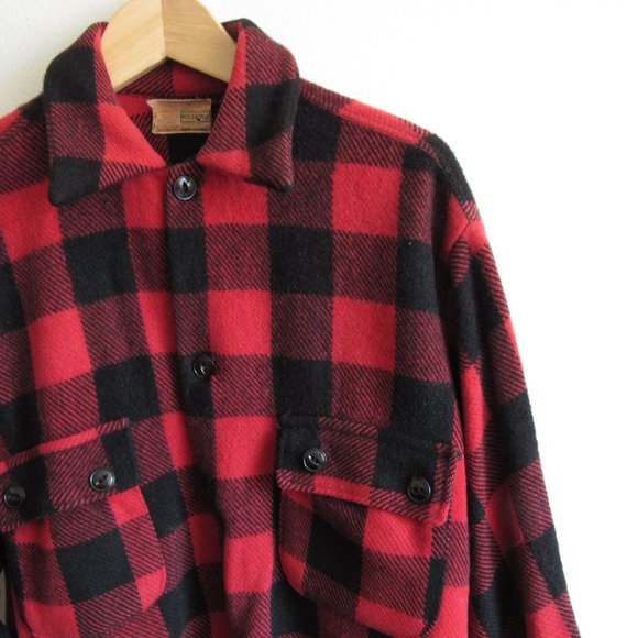 Vintage Moncton Wool Red and Black Buffalo Plaid Shirt Jacket - Picture 3 of 9